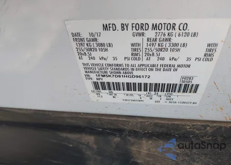 2017 Ford Explorer Xlt from USA, damaged, VIN 1FM5K7D81HGD96172